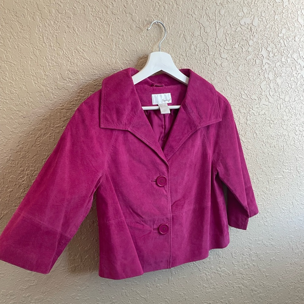 Vintage Spiegel Magenta genuine leather short pea coat